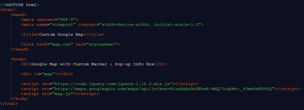 HTML Code for Google Map